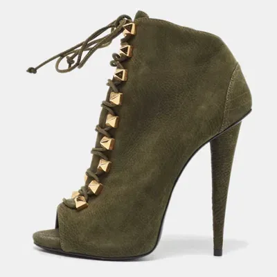 Pre-owned Giuseppe Zanotti Green Nubuck Ankle Boots Size 37.5