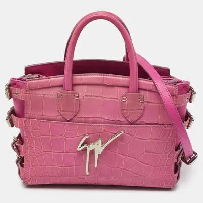 Pre-owned Giuseppe Zanotti Pink Croc Embossed Leather G17 Tote