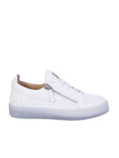 Giuseppe Zanotti Low-top Sneakers Crafted From White Glitter Fabric With White Cott