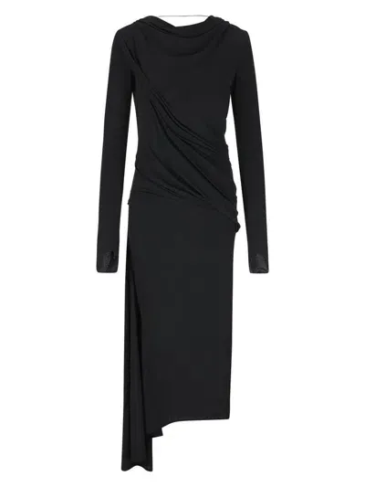 Givenchy Asymmetric Draped Midi Dress In Black