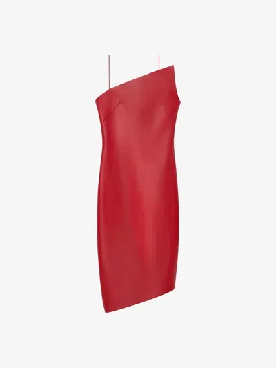 Givenchy Asymmetric Dress In Leather In Red