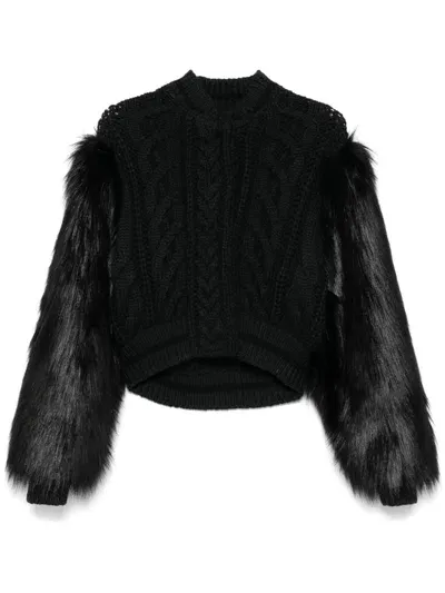 Givenchy Faux-fur Trim Cardigan In Schwarz