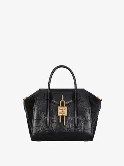 Givenchy Mini Antigona Lock Bag In Crocodile Effect Leather In Multicolor