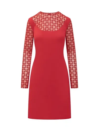 Givenchy Monogrammed Sheer Panelled Dress In Red