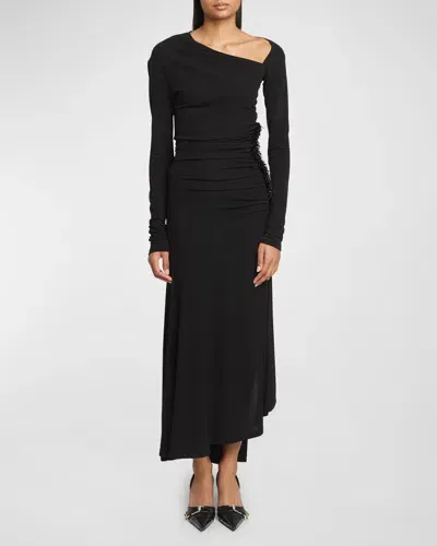 Givenchy Off-shoulder Asymmetric Midi Dress With Beaded Detail In Black