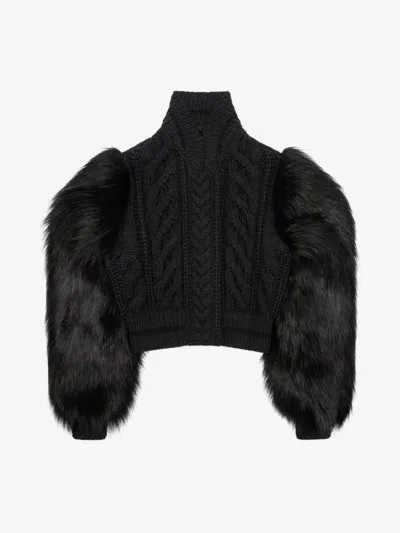 Givenchy Varsity Jacket In Cable Knit Wool And Faux Fur In Multicolor