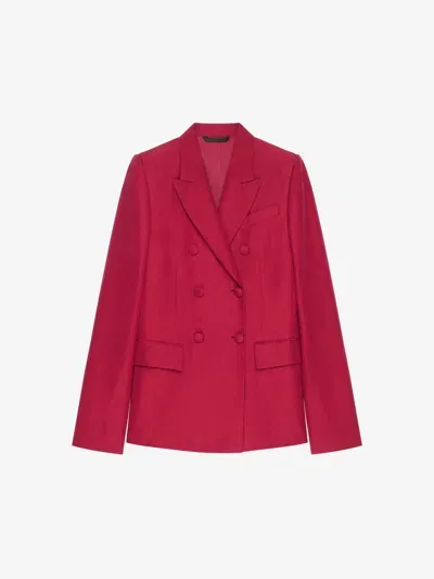 Givenchy Double Breasted Jacket In Linen And Silk In Red