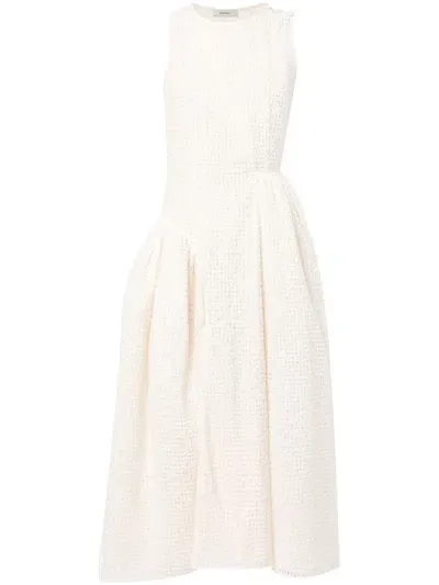 Goen J Asymmetric Pleat Midi Dress In White