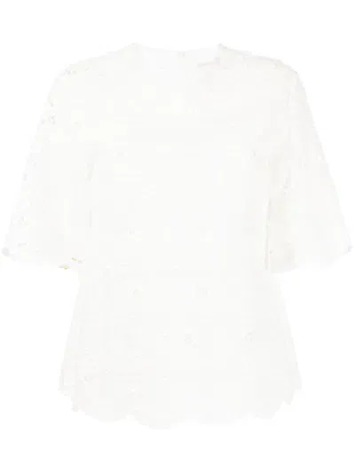 Goen J Broderie-anglaise Floral Knitted Top In White