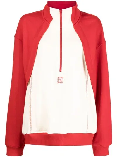 Goen J Contrast-panel Half-zip Sweatshirt In Red