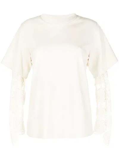 Goen J Lace-sleeve Crew Neck T-shirt In White