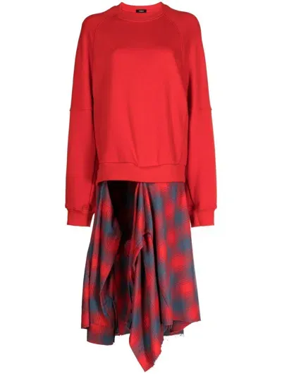 Goen J Layered Shirt-panel Sweatshirt In Red