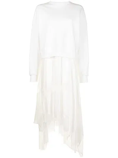 Goen J Sweatshirt-layered Lace Dress In White