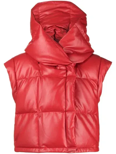 Goen J Vegan-leather Quilted-down Gilet In Red