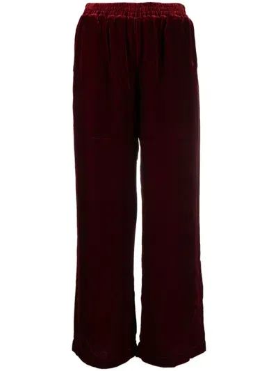 Gold Hawk Velvet Wide Leg Trousers In Red