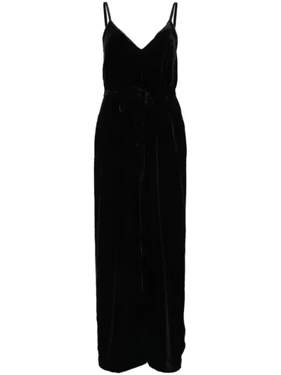 Gold Hawk Velvet V-neck Jumpsuit In Black