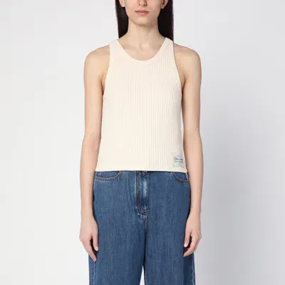 Golden Goose Ribbed-knit Cotton Tank Top In Beige