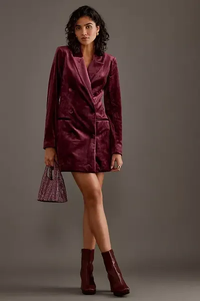 Good American Velvet Exec Mini Blazer Dress In Purple