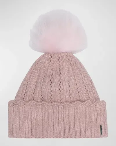 Gorski Knit Beanie With Lamb Shearling Pom In Pink