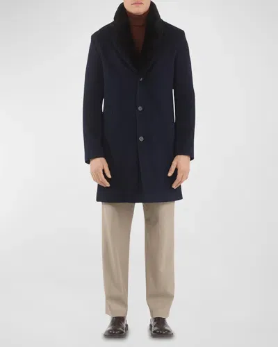 Gorski Men's Loro Piana Cashmere Short Coat With Detachable Lamb Shearling Collar In Navy/black