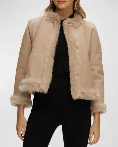 Gorski Reversible Toscana Shearling Lamb Collarless Jacket In Pink