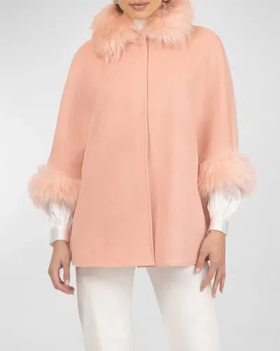 Gorski Select Wool & Lamb Shearling Cape In Pink