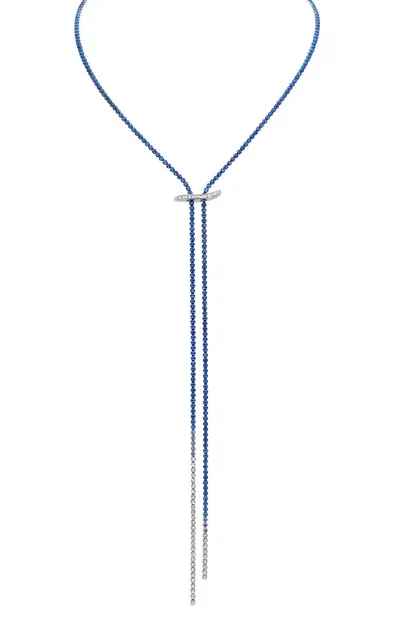 Graziela Mega Swirl 18k White Gold Ombre Sapphire Lariat Necklace In Blue