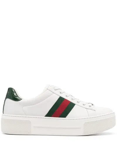 Gucci Ace Leather Sneakers In White