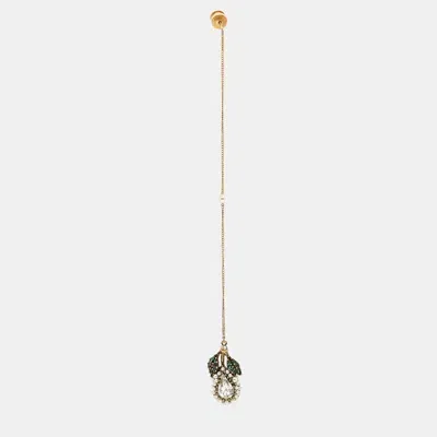 Pre-owned Gucci Aged Gold Tone Crystal Drop Long Chain Earring