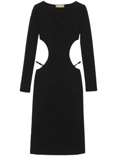 Gucci Cotton And Silk Midi Dress With Crystal G Square In Black