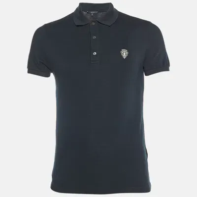 Pre-owned Gucci Black Embroidered Cotton Knit Skinny Fit Polo T-shirt L