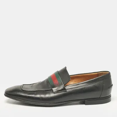 Pre-owned Gucci Black Leather Driver Loafers Size 44