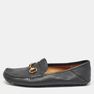 Pre-owned Gucci Black Leather Horsebit Foldable Loafers Size 40.5