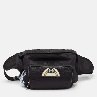 Pre-owned Gucci Black Nylon Tenebre Logo Patch Belt Bag