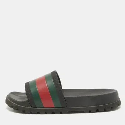 Pre-owned Gucci Black Rubber Slide Sandals Size 43