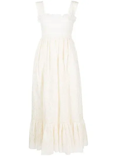 Gucci Broderie Anglaise Cotton Midi Dress In Neutrals