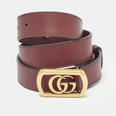 Pre-owned Gucci Burgundy Leather Framed Double G Buckle Belt 85 Cm