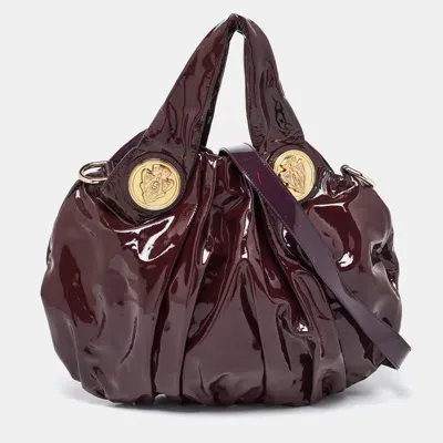 Pre-owned Gucci Burgundy Patent Leather Small Hysteria Hobo