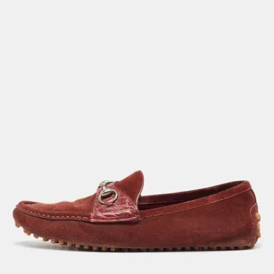 Pre-owned Gucci Burgundy Suede Slip On Loafers Size 43