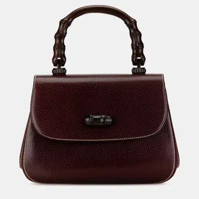 Pre-owned Gucci Calfskin Bamboo Handbag In Burgundy