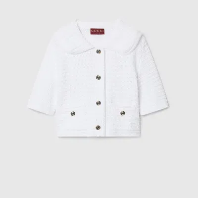 Gucci Crochet Knit Cotton Button-up Top In White