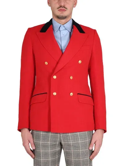 Gucci Elegant Jacket With Herringbone Pattern In Red