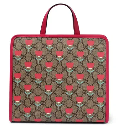 Gucci Kids' Gg Canvas Floral Tote Bag In Brown