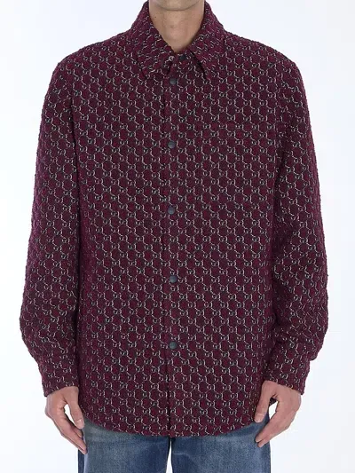 Gucci Padded Bouclé Shirt With Cuffed Long Sleeves In Red