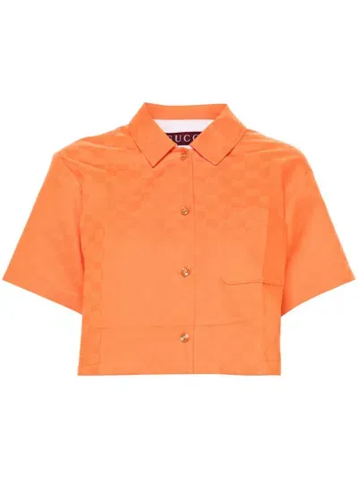 Gucci Gg Cotton Blend Cropped Shirt In Orange