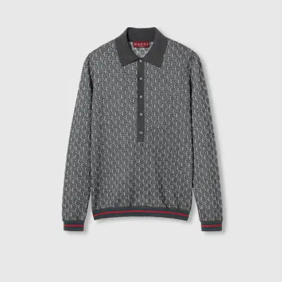 Gucci Gg Wool And Silk Polo Top In Gray