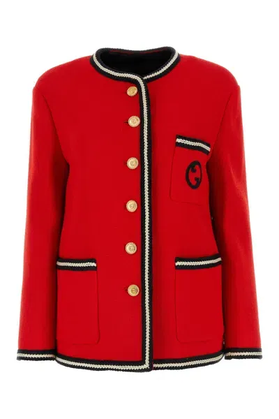 Gucci Interlocking G-embroidered Wool-blend Jacket In Red