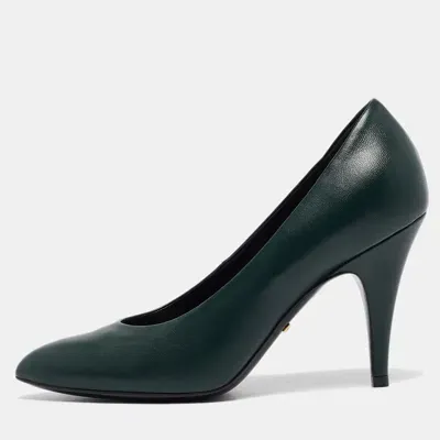 Pre-owned Gucci Green Leather Pointed Toe Pumps Size 37.5