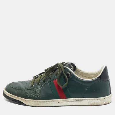 Pre-owned Gucci Green Leather Web Low Ace Top Sneakers Size 43.5