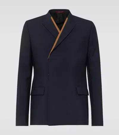 Gucci Intarsia Wool Satin Blazer In Blue